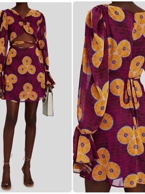 Autumn Adeigbo Amelie Printed Cut-Out Mini A-Line Dress Purple